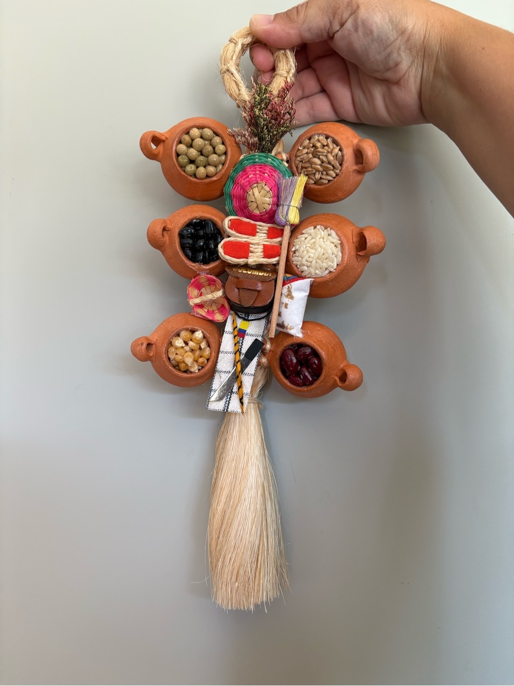Vintage Handmade Colombian Abundance Charm Wall Hanging - Terracotta Clay Pots